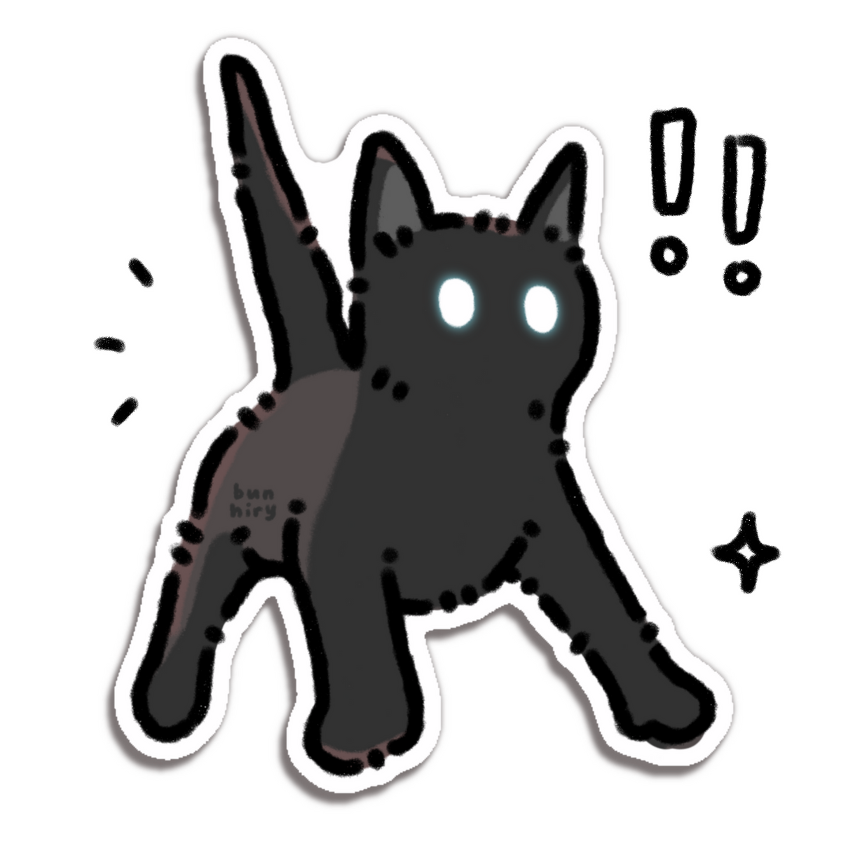 bunhiry scared black cat sticker