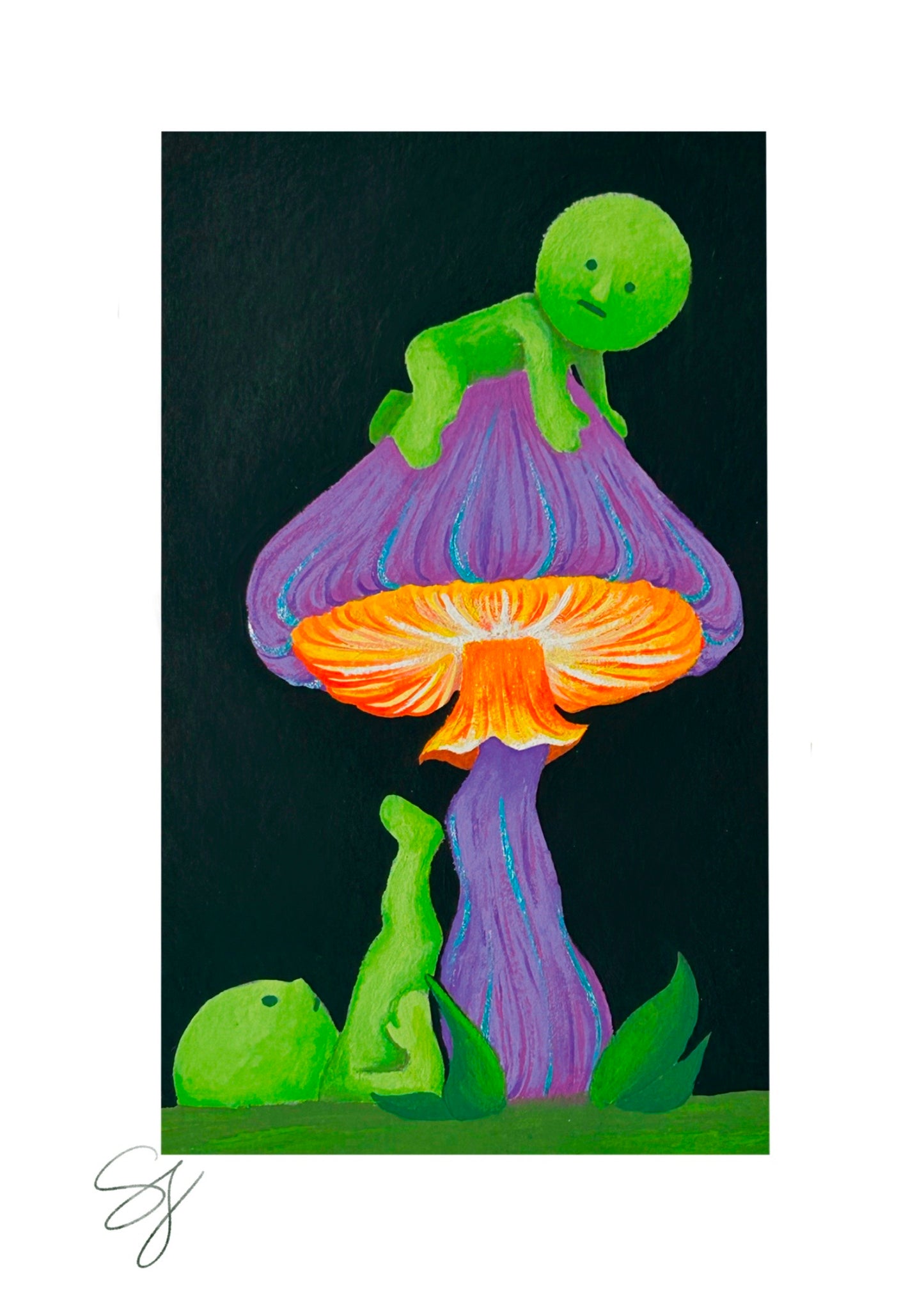 Mushroom lil Green Guys 5x7 Art Print