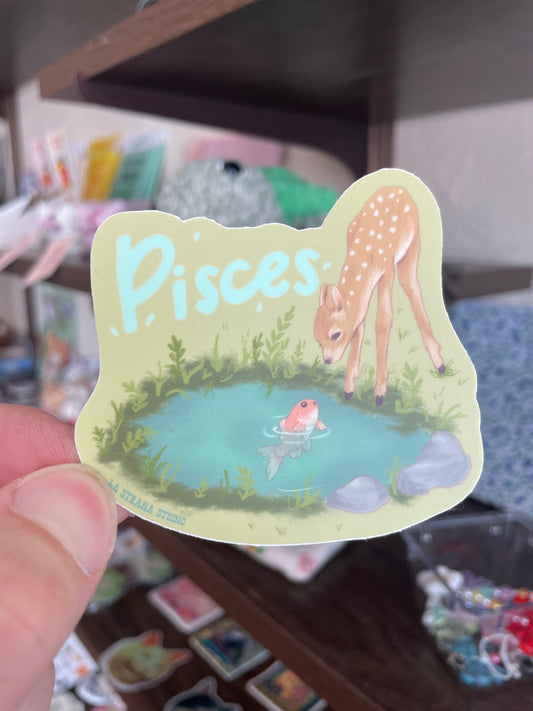 Pisces Deer Fish Pond Sticker