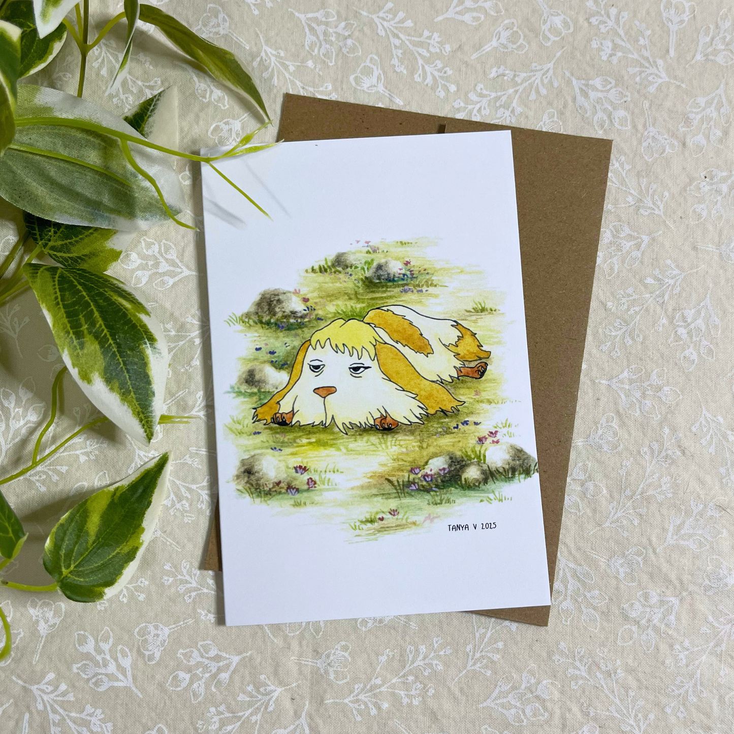 Heen (Dog with Flowers) 4x6 Greeting Card