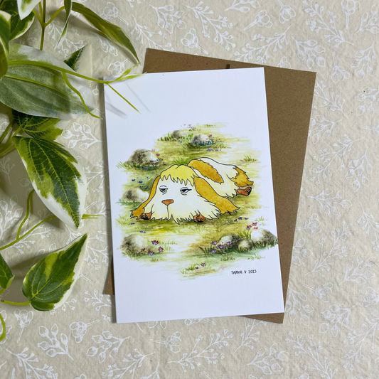 Heen (Dog with Flowers) 4x6 Greeting Card