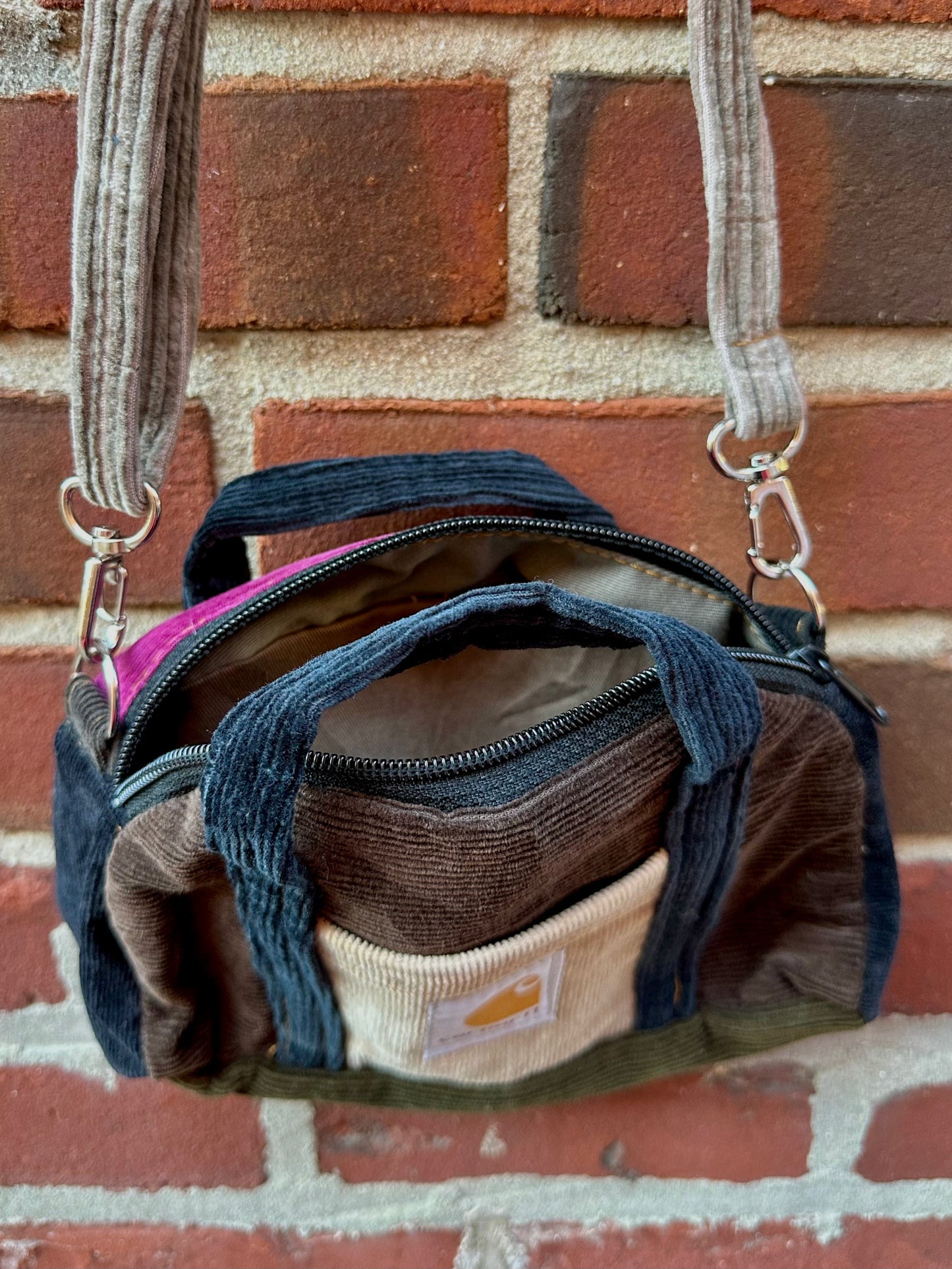 Dark Multicolored Corduroy Crossbody Bag