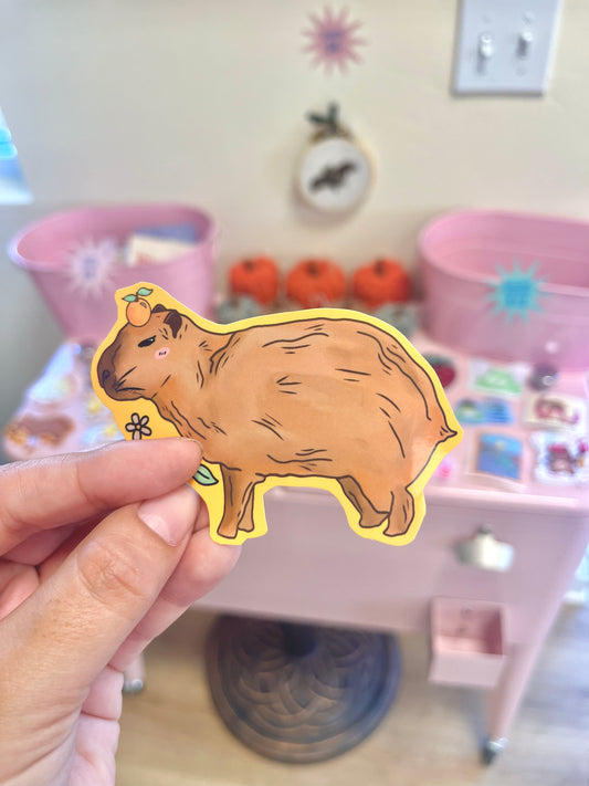Capybara with Orange Sticker