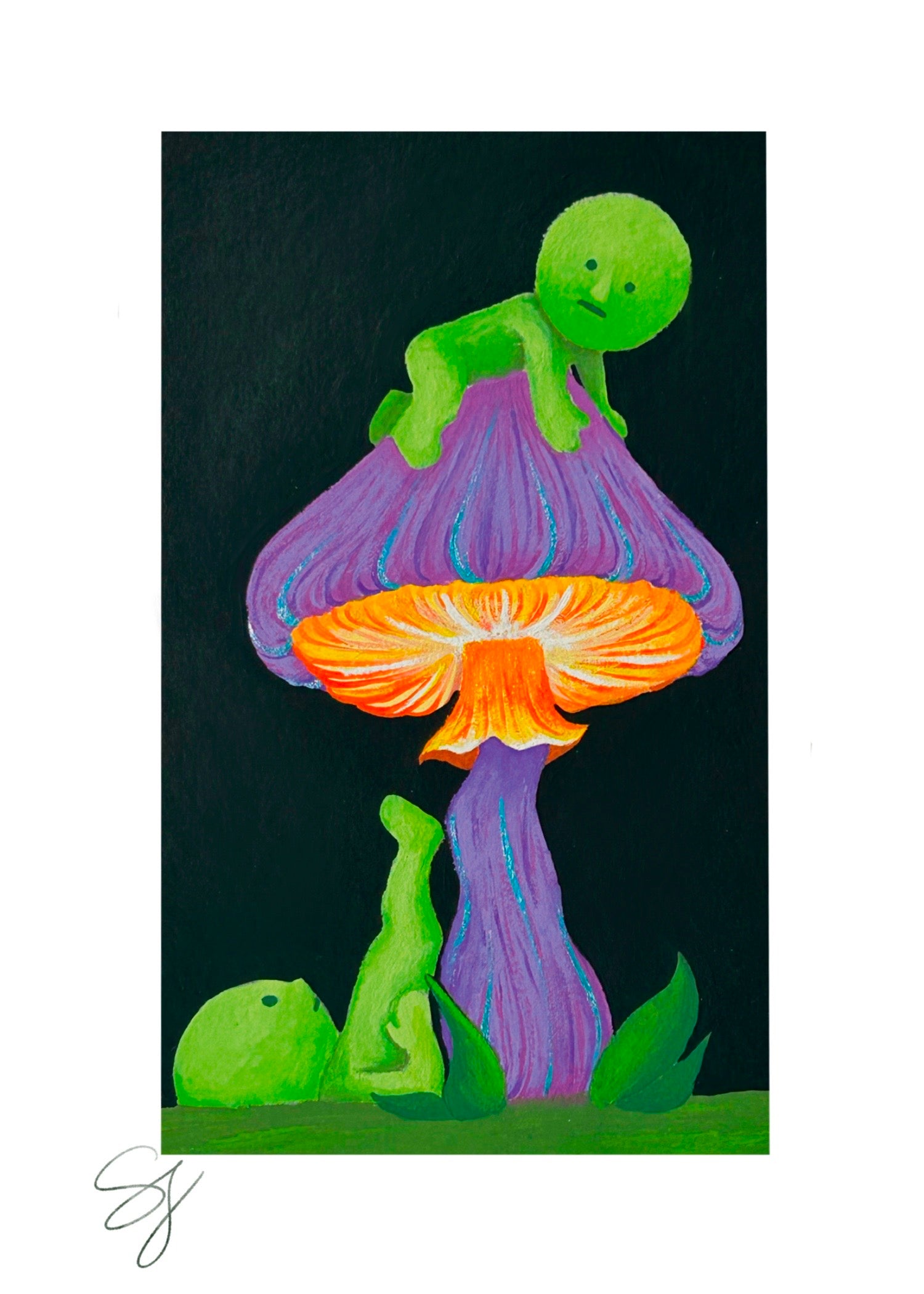 Mushroom lil Green Guys 5x7 Art Print