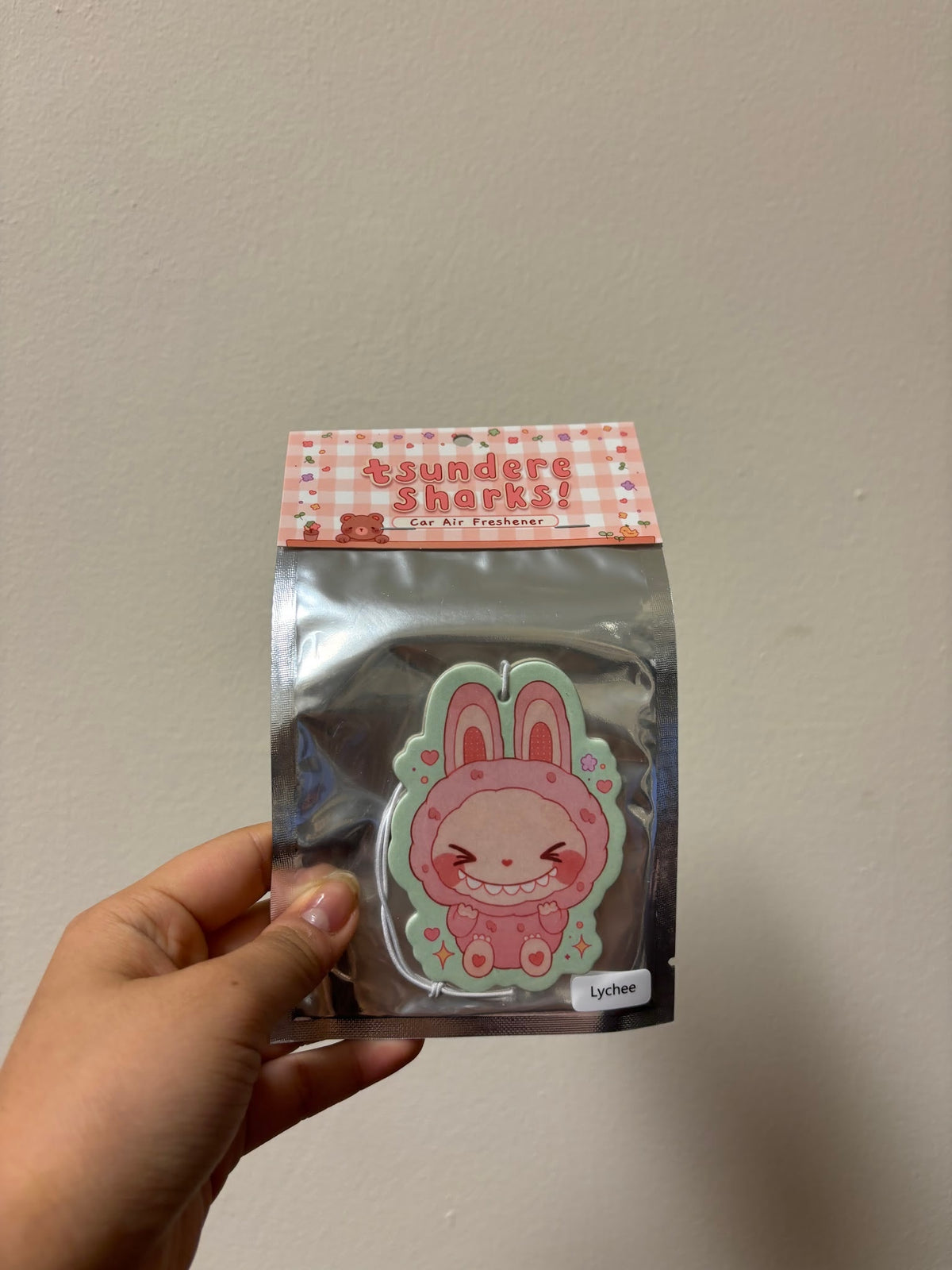 Green Background Pink Labubu Air Freshener