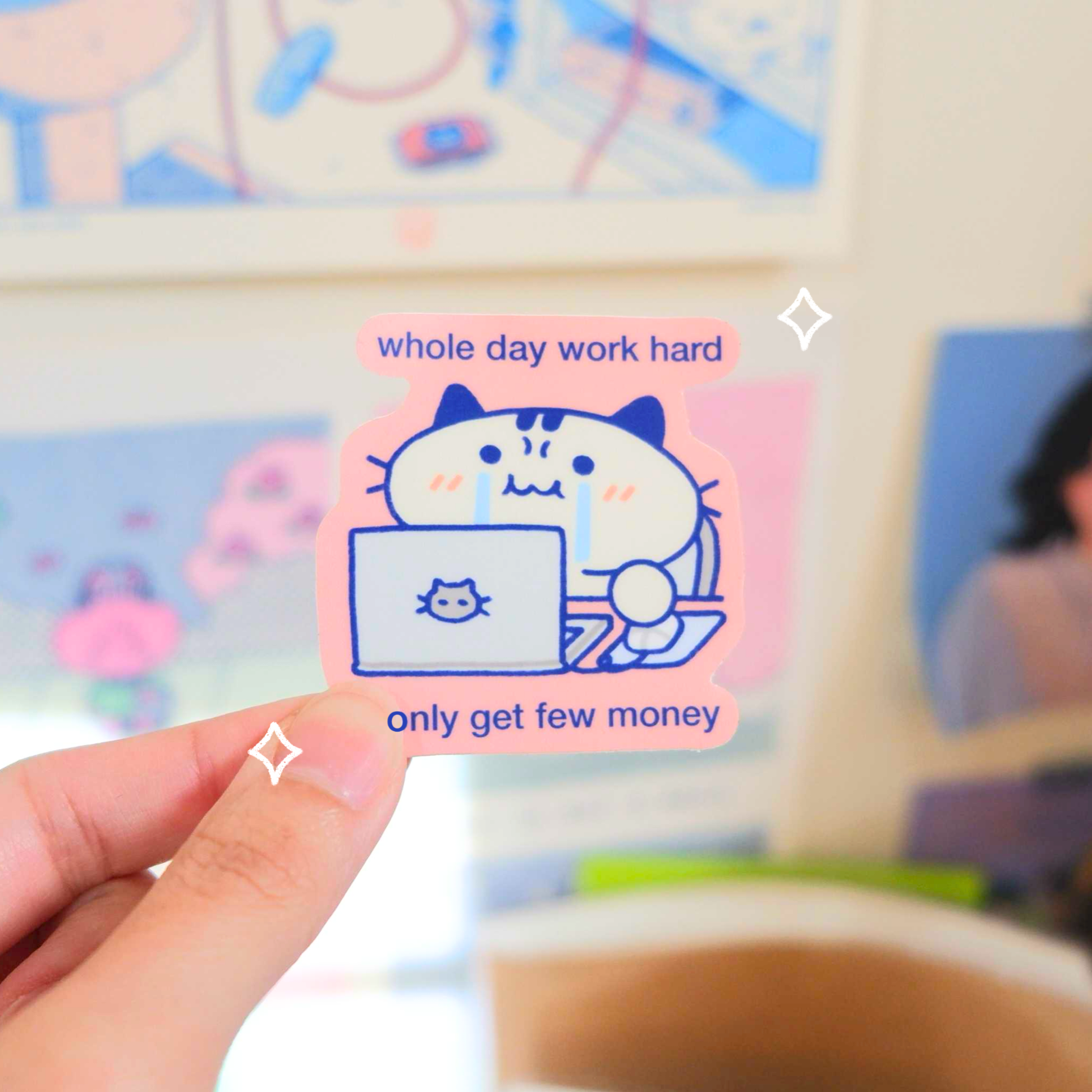 Hardworking Cat Sticker